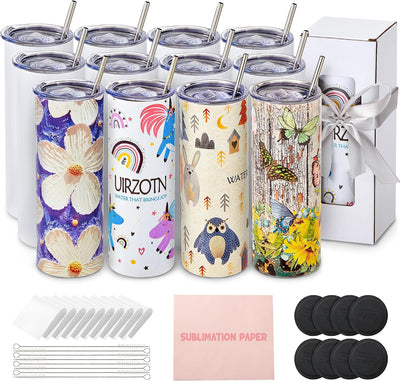 12 Vases Sublimación Acero Inox Doble Pared 20oz Blanco