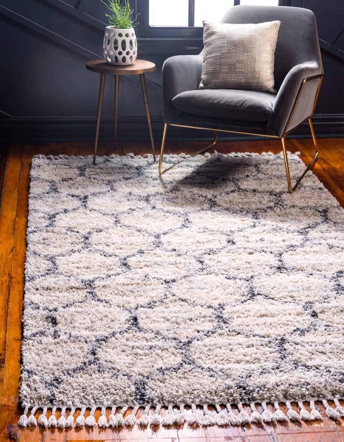 Alfombra área enrejado 2x2 3x1 rectangular beige gris