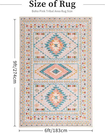 Alfombra tribal 6x9ft lavable antideslizante sala comedor