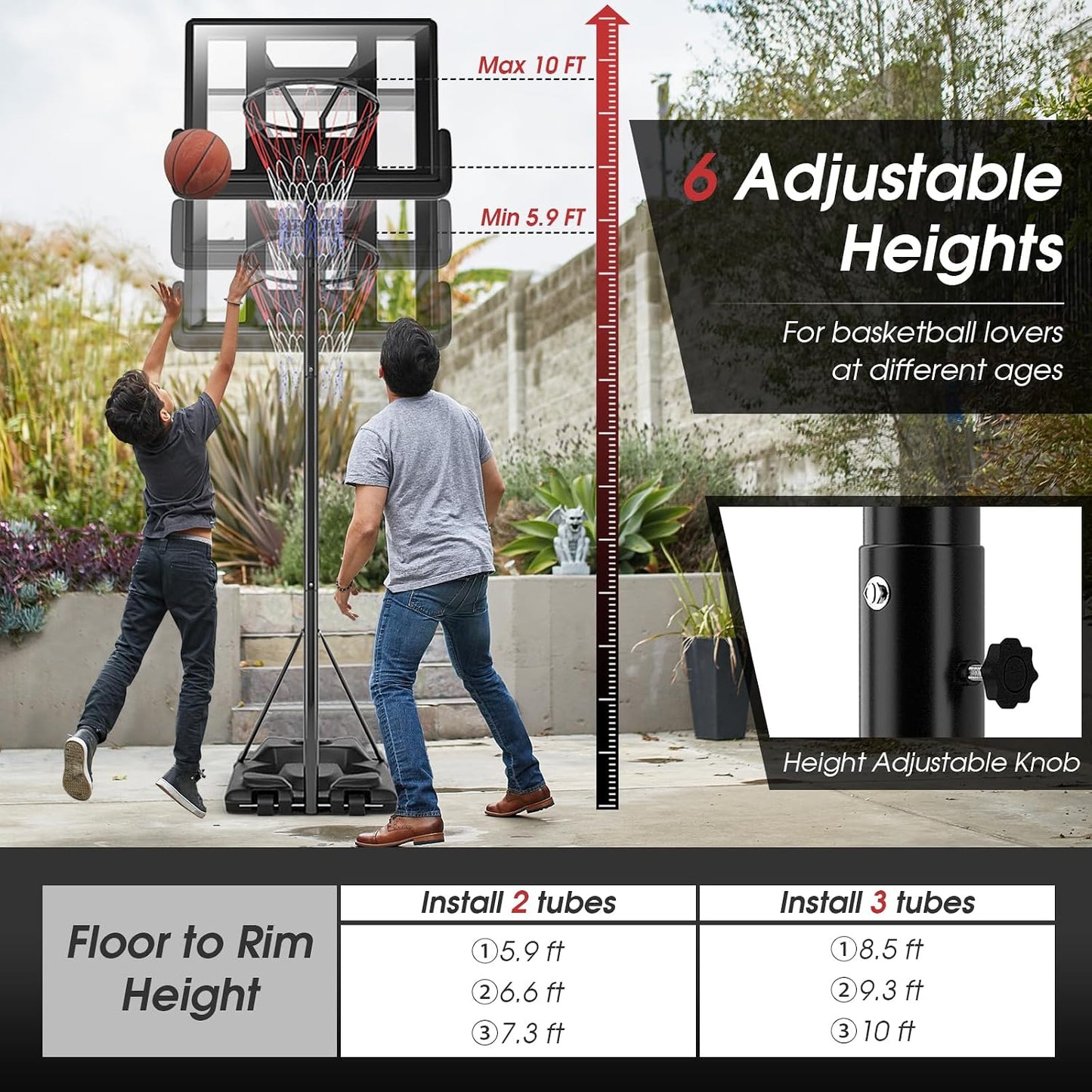 Aro baloncesto ajustable 5.9-10ft inastillable 2 redes