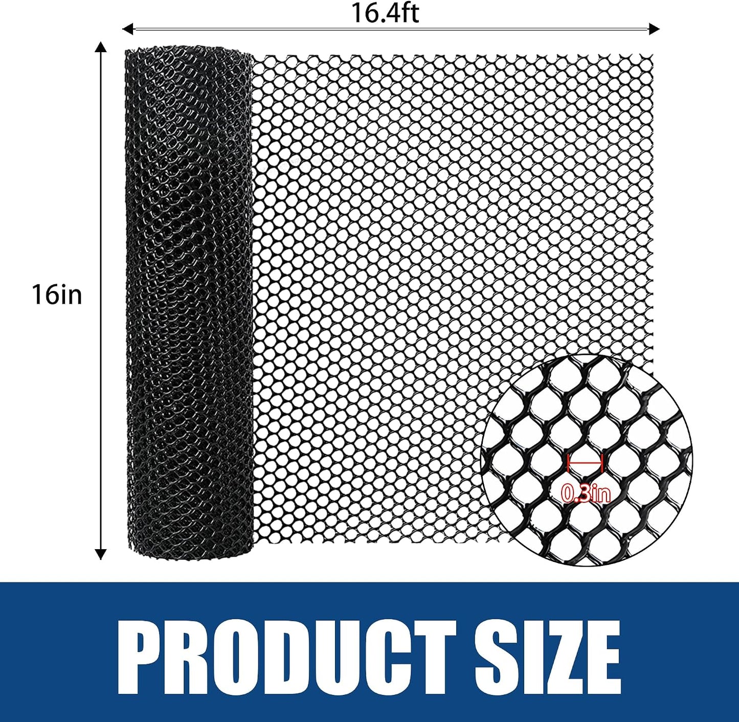 Malla plástica negra 16x16.4" con 30 bridras para gallinero