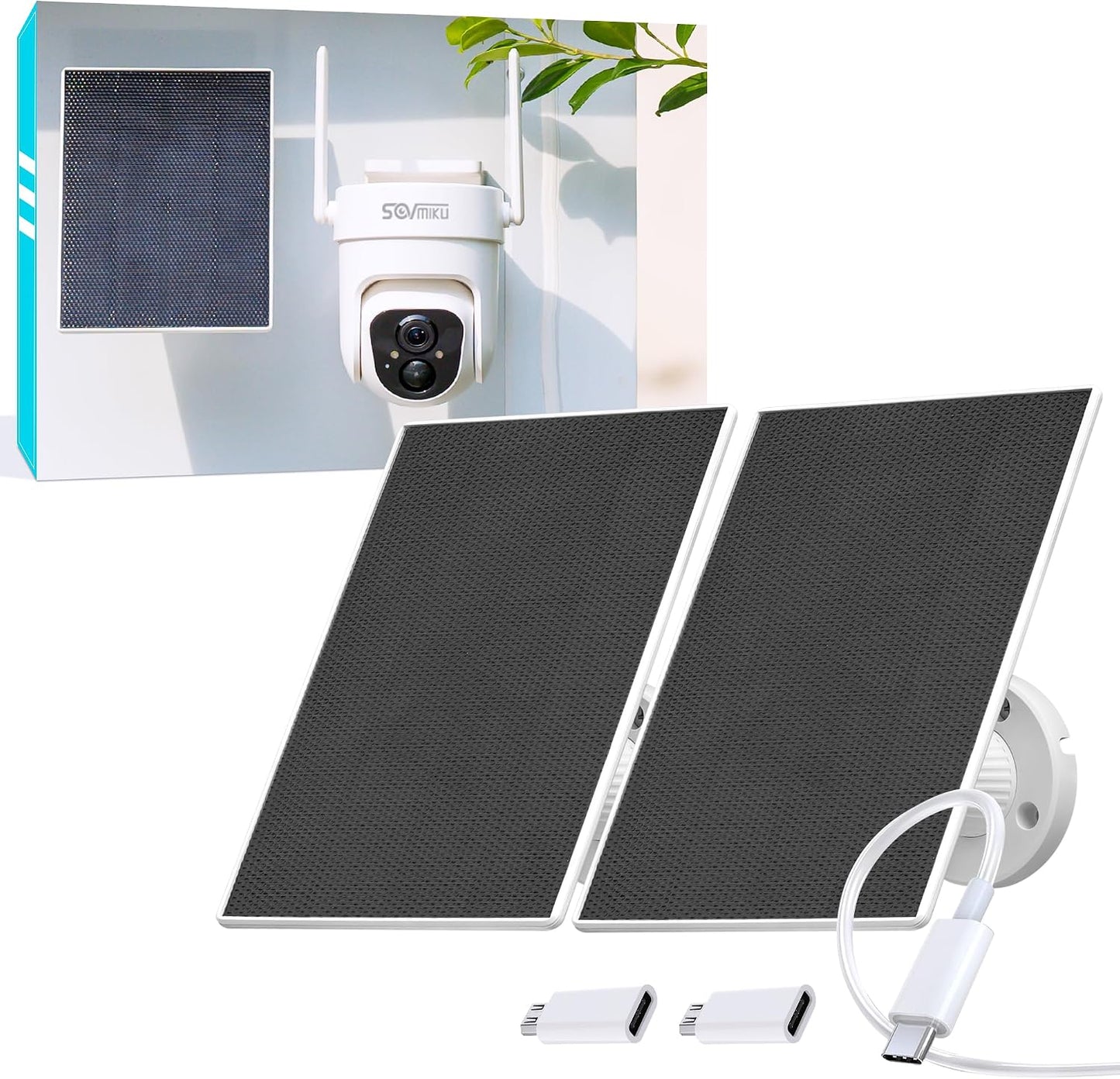 Paneles solares 5V para cámaras seguridad 9.8pulg comp USB C
