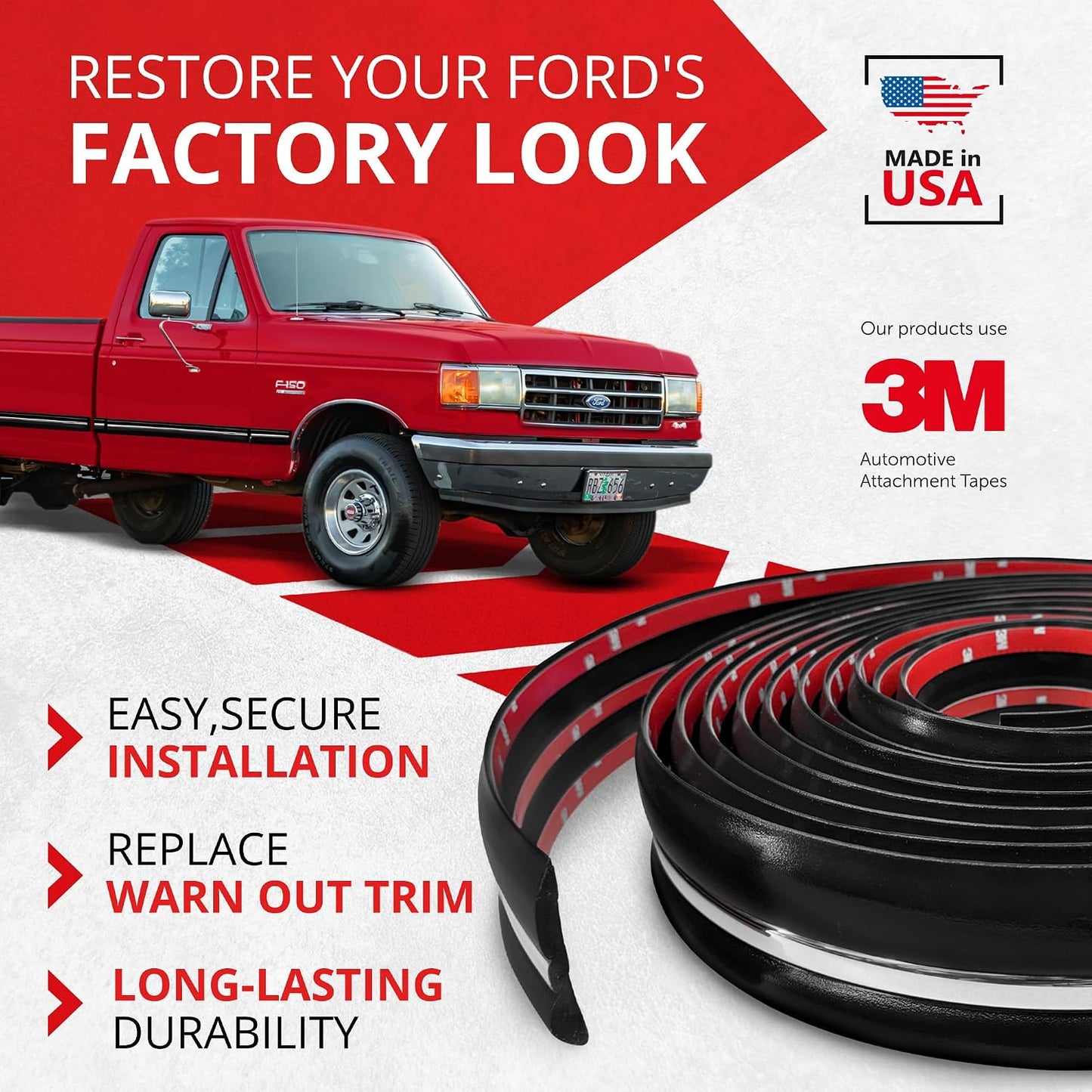 Moldura lateral Ford Serie F 87-91 estilo antiguo 3pulg