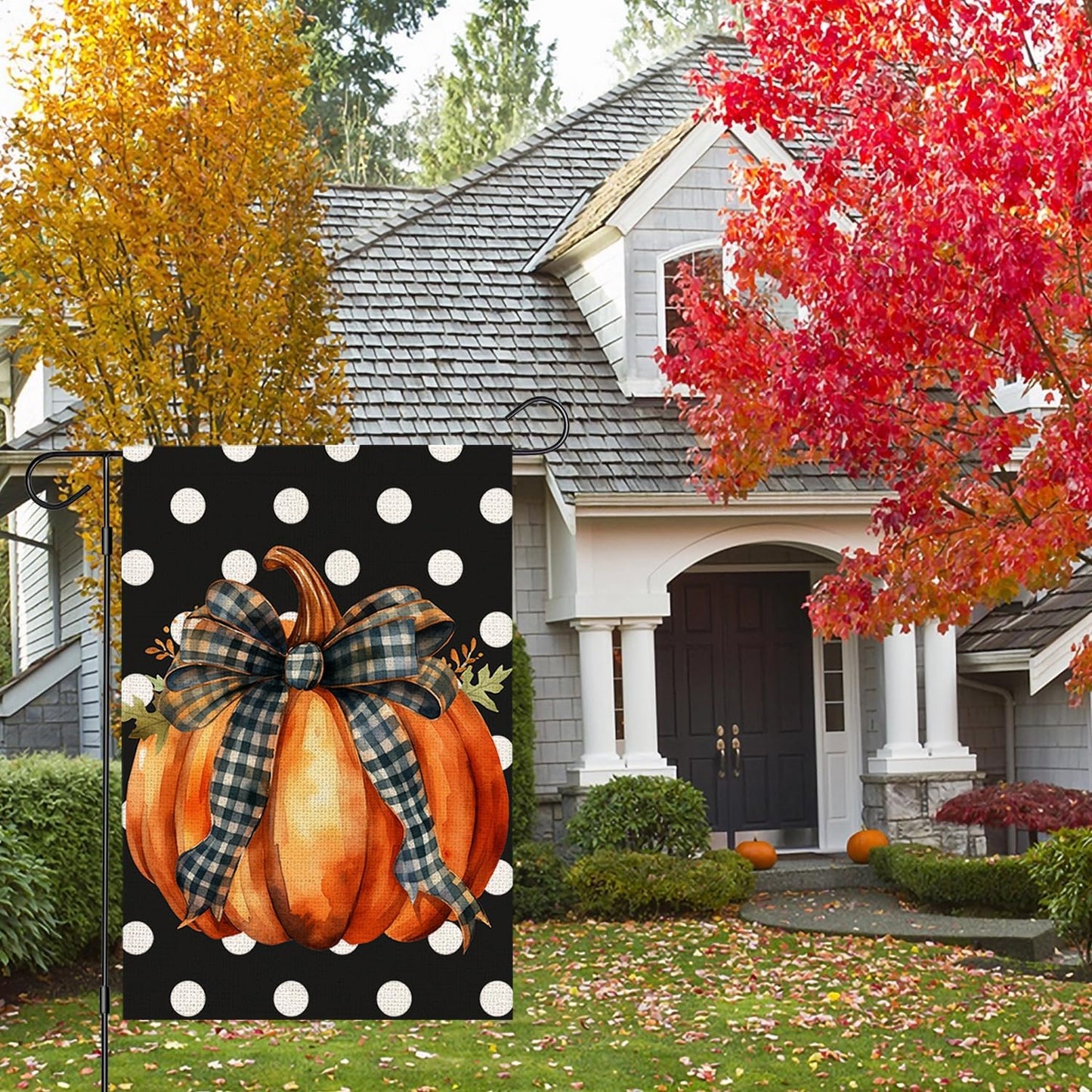 Bandera jardín otoño 12x18pulg doble cara calabaza negro
