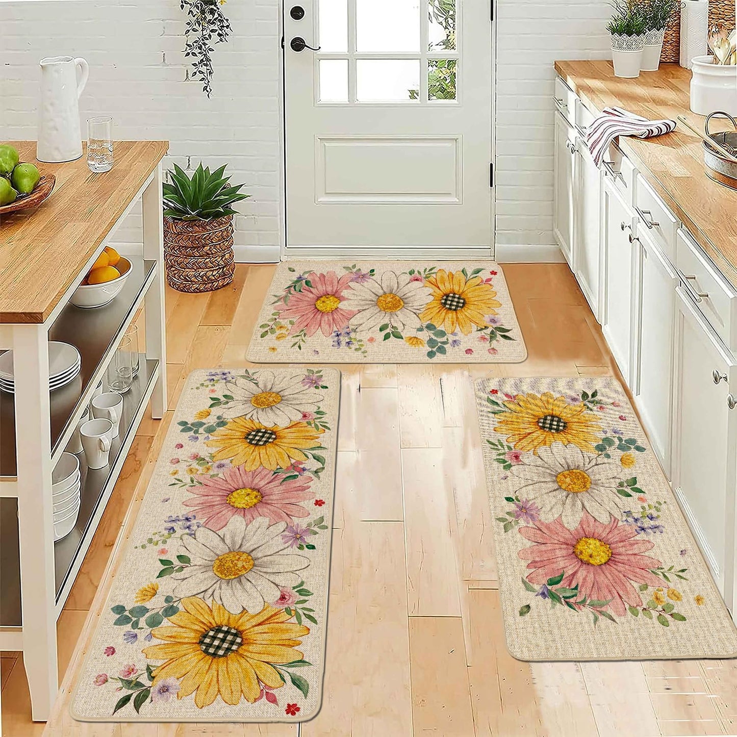 Tapete floral exterior girasol perfil bajo goma antideslizante