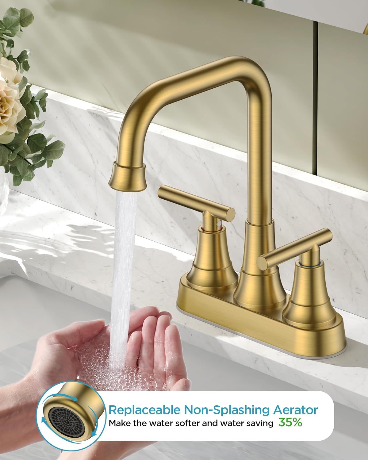 Grifo lavabo 4" 2 agujeros dorado cepillado ADA comp