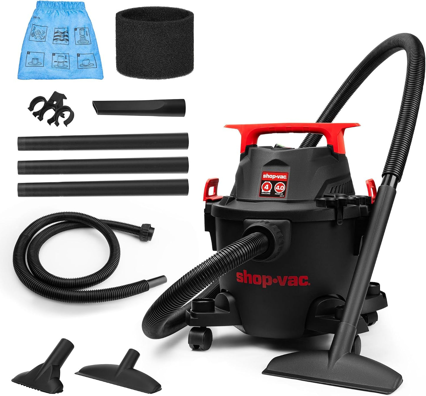 Aspiradora húmeda y seca 4gal 4hp 1.25pulg x6ft cable 10ft
