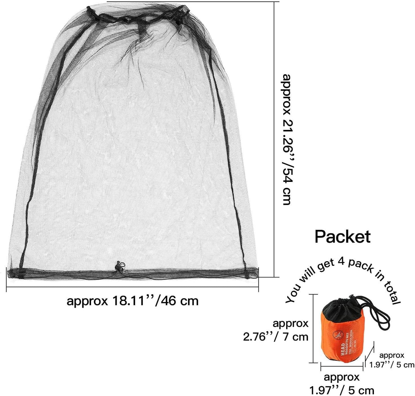 4 Mosquiteros Malla para Cabeza Cara Cuello con Bolsas Transporte