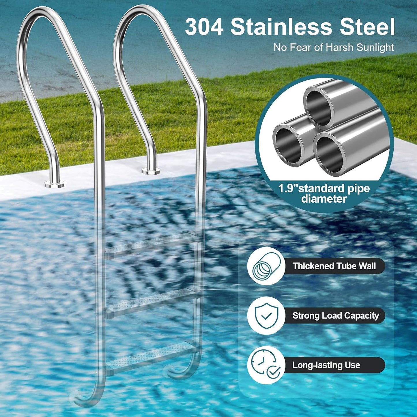 Escalera piscina 3 escalones acero inox antiderrap