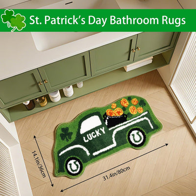 Alfombra San Patricio con maceta oro y trébol antideslizante baño