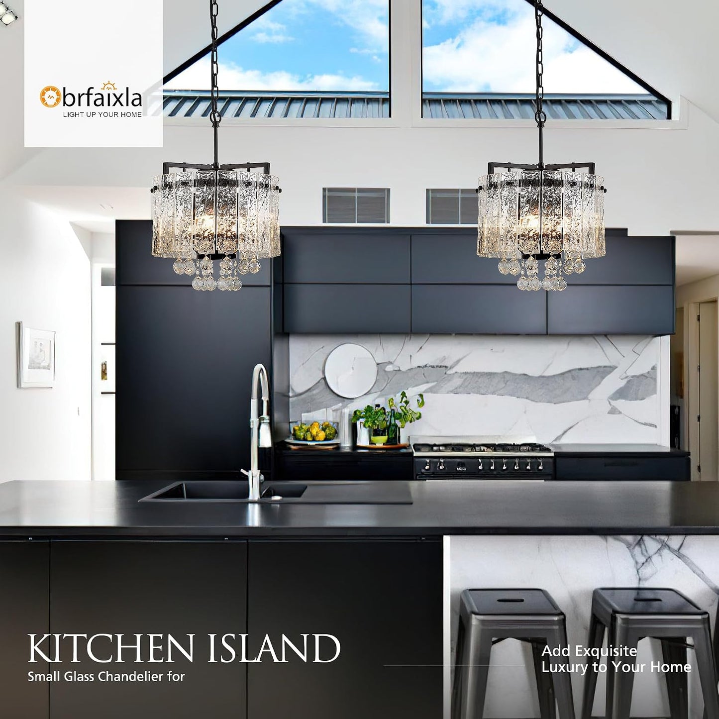 Candelabro cristal moderno 13.4pulg 4 luces negras para