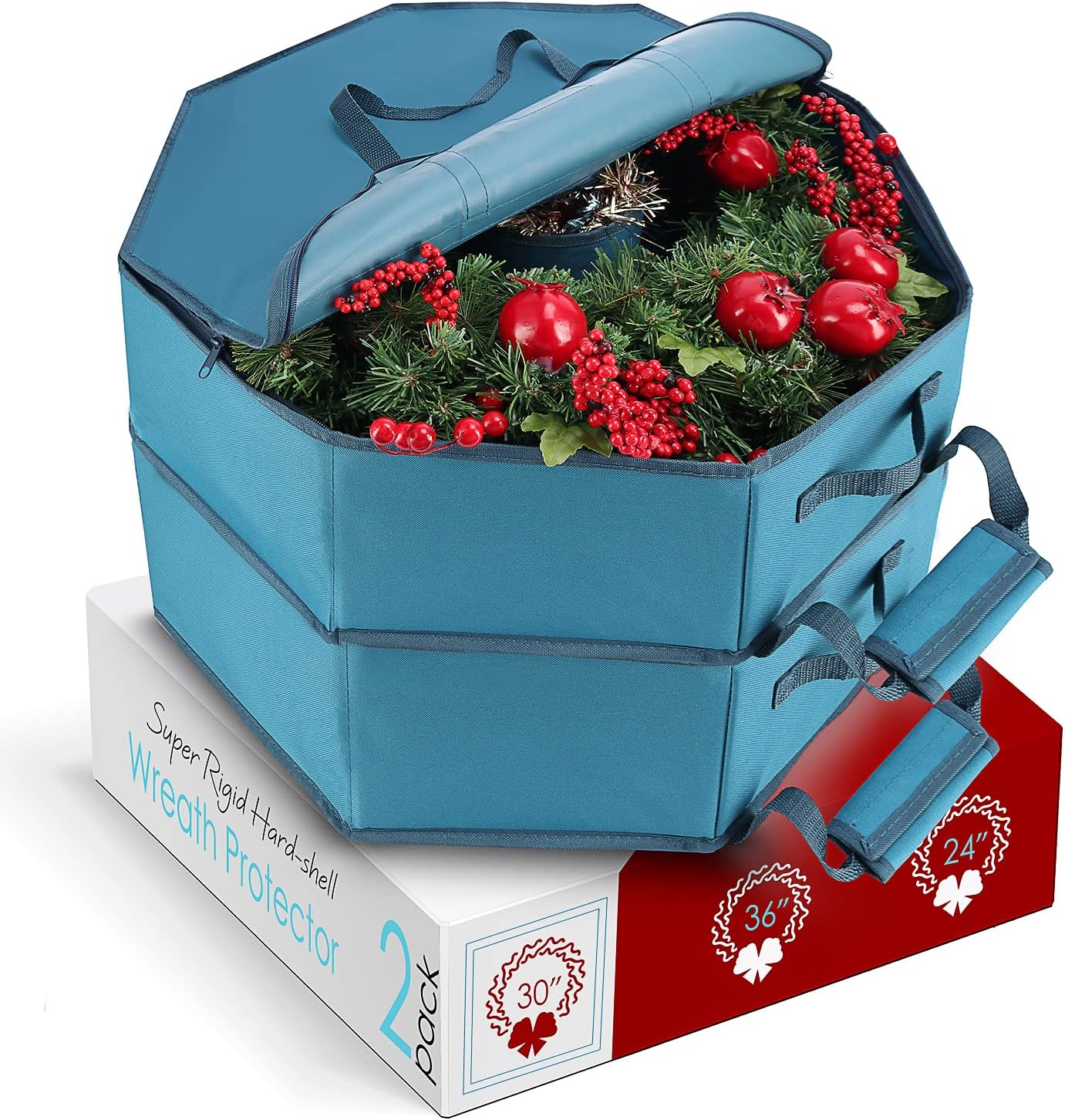Bolsa Navidad rígida con bolsillos doble cremallera 30" azul