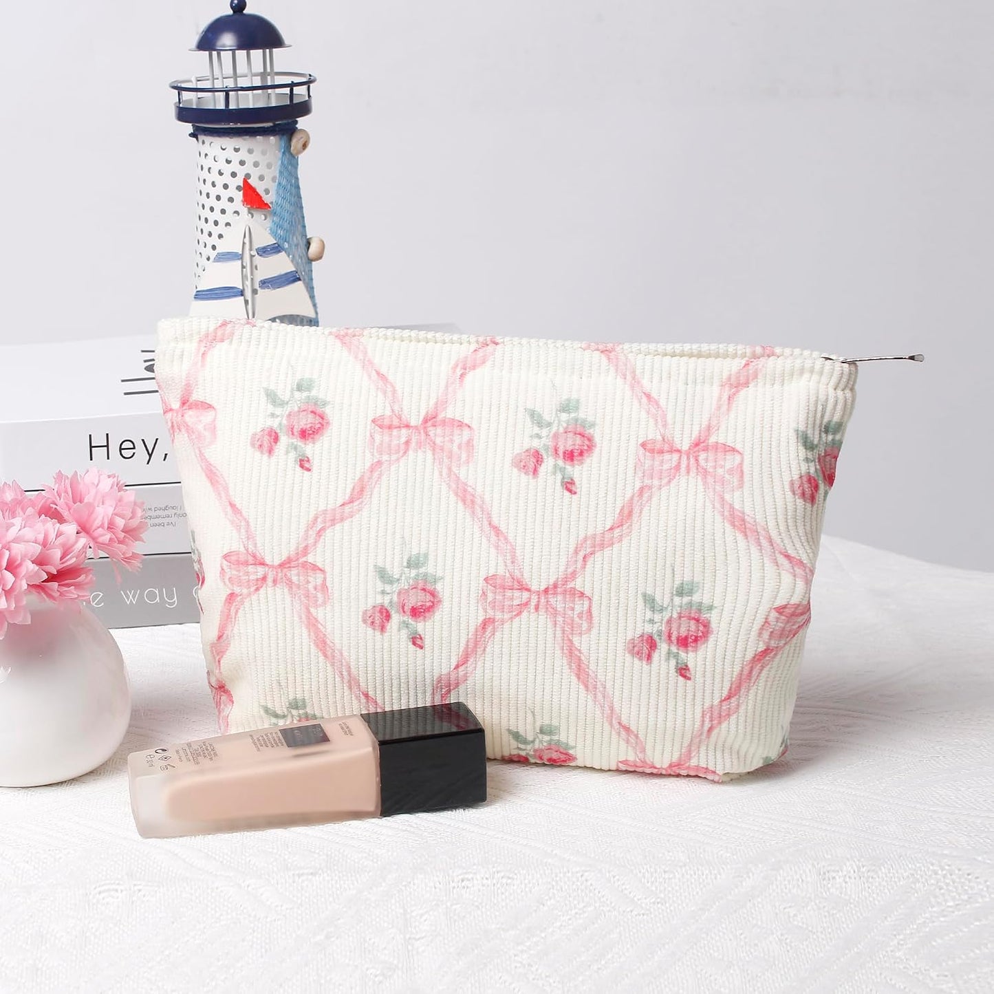 Bolsa maquillaje mujer con cremallera flores gran capacidad