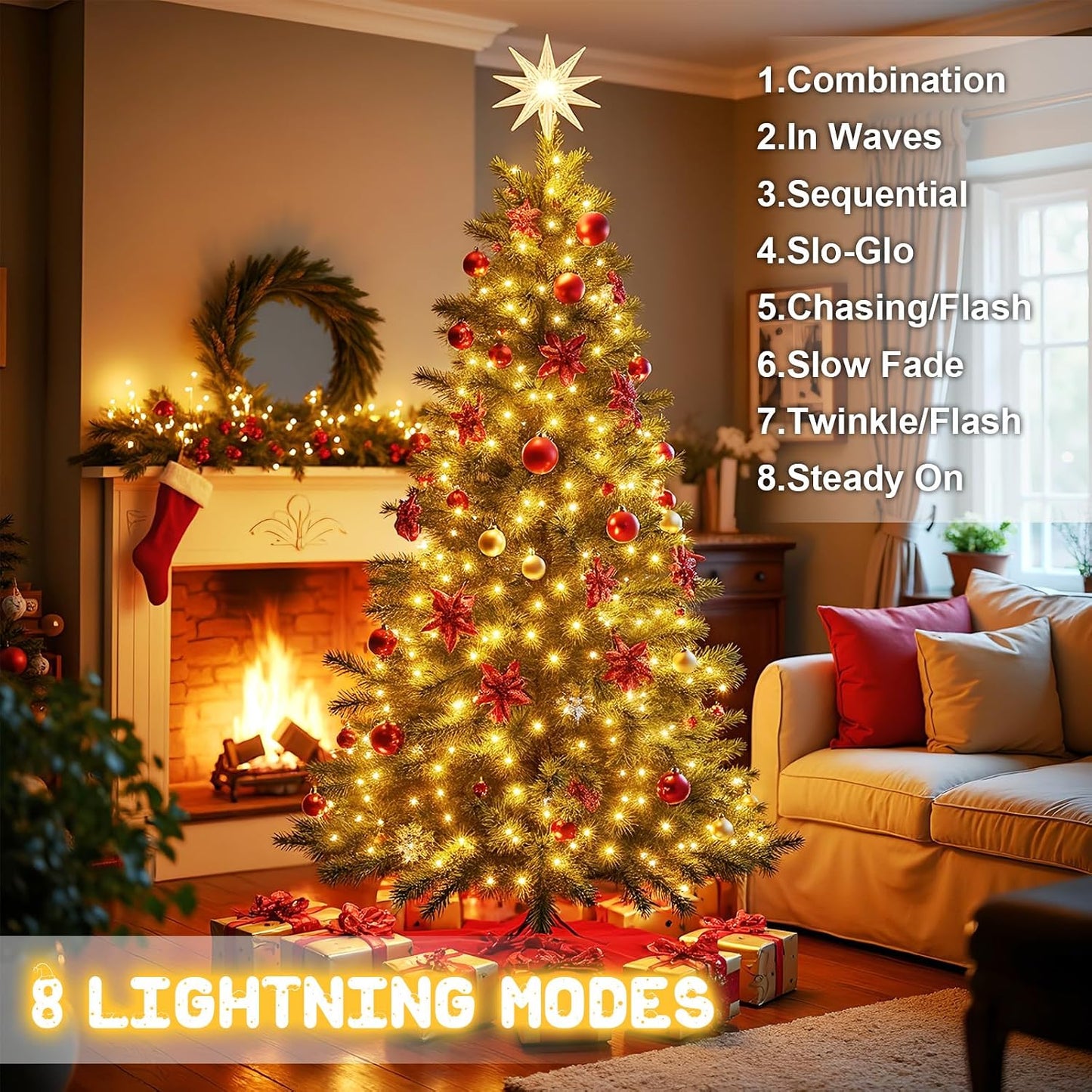 Tira luces Navidad exteriores 100 LED 33pies 8 modos