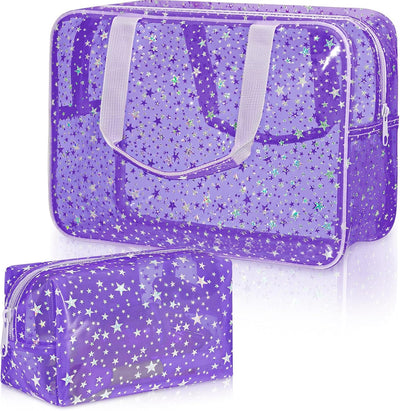 2 Bolsas Maquillaje Grande 12x5x8pulg Impermeable PVC con Asa
