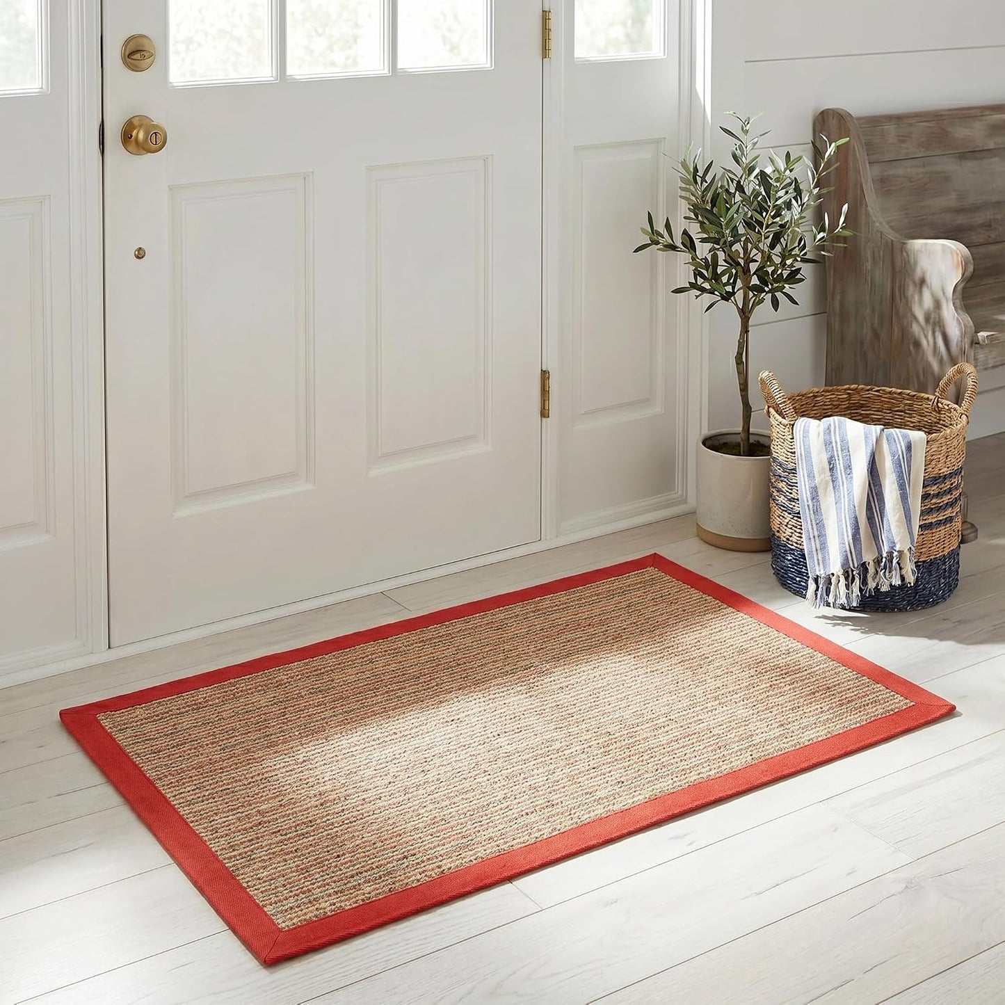 Alfombra sisal rayas borde 2'6"x4' óxido