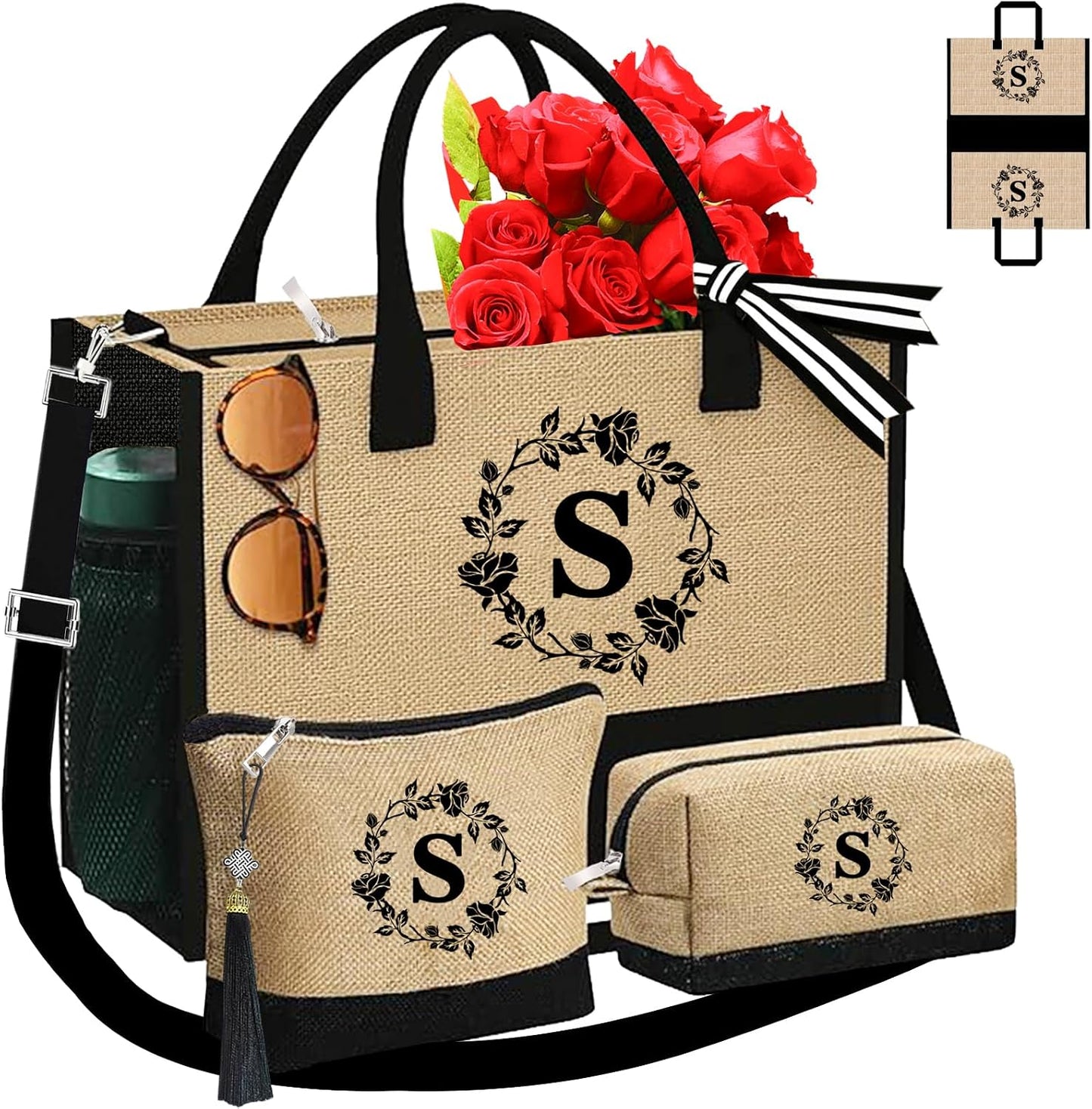 Bolsas yute personalizadas con iniciales 3 Pzas para mujer