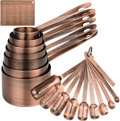 Set 18 Tazas y Cucharas Medidoras de Cobre y Acero Inox