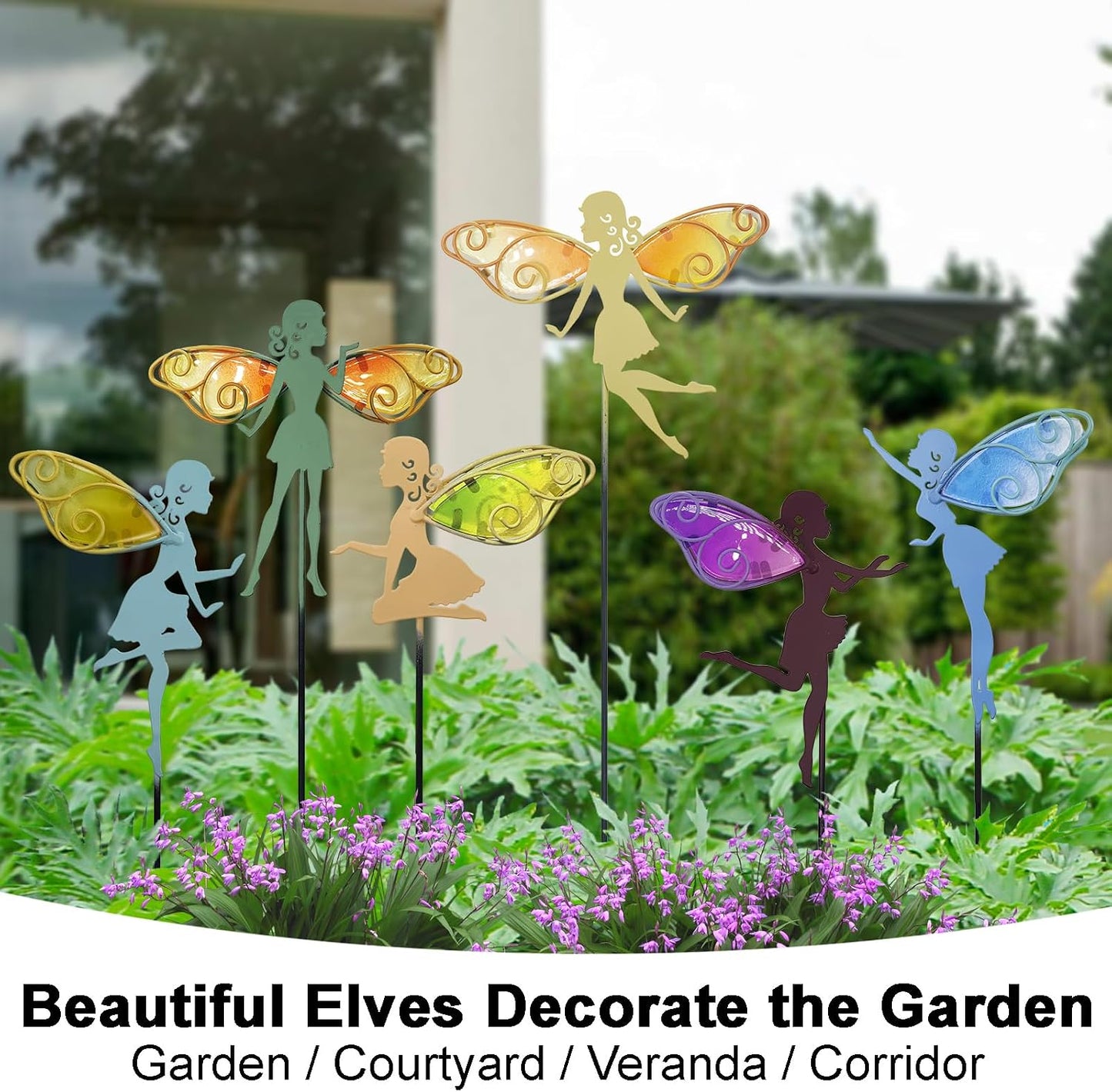 Set 6 estacas decorativas metal jardín patio