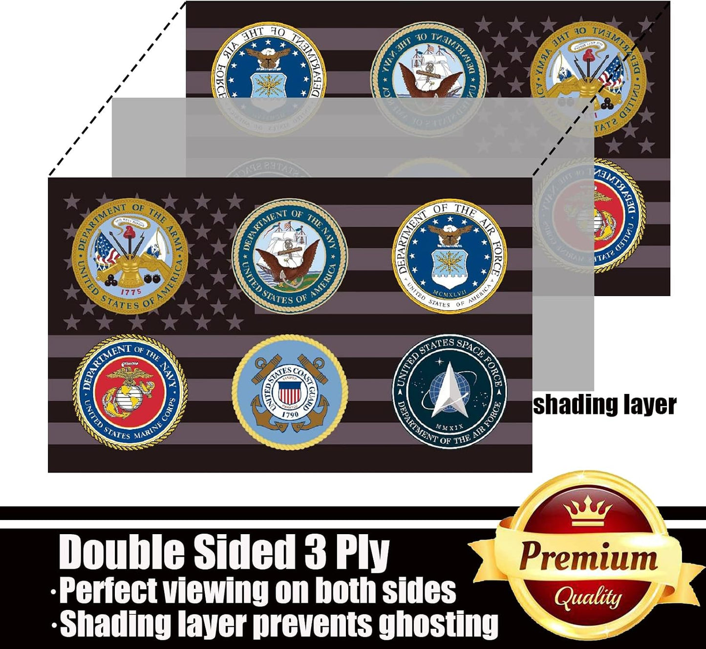 Bandera militar doble cara 3x5 poliéster latón