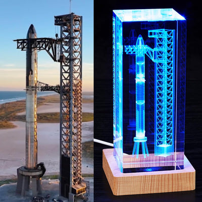 Lámpara cristal cohete 3D luz nocturna regalo espacio
