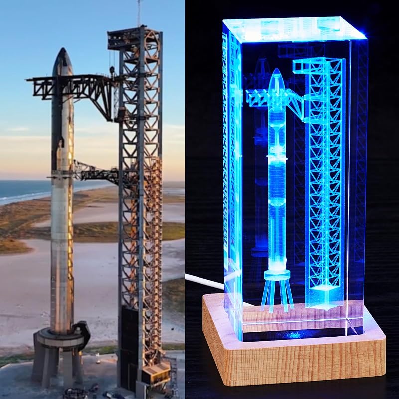 Lámpara cristal cohete 3D luz nocturna regalo espacio