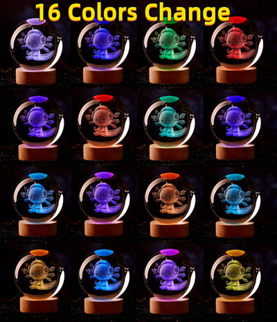 Luz nocturna bola cristal ajolote 3D 16 colores control remoto