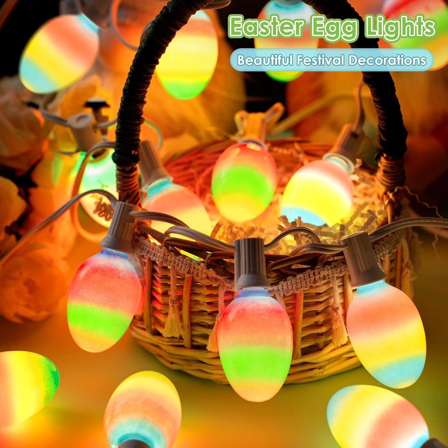 Cadena luces LED multicolor 10.5ft para fiestas de Pascua