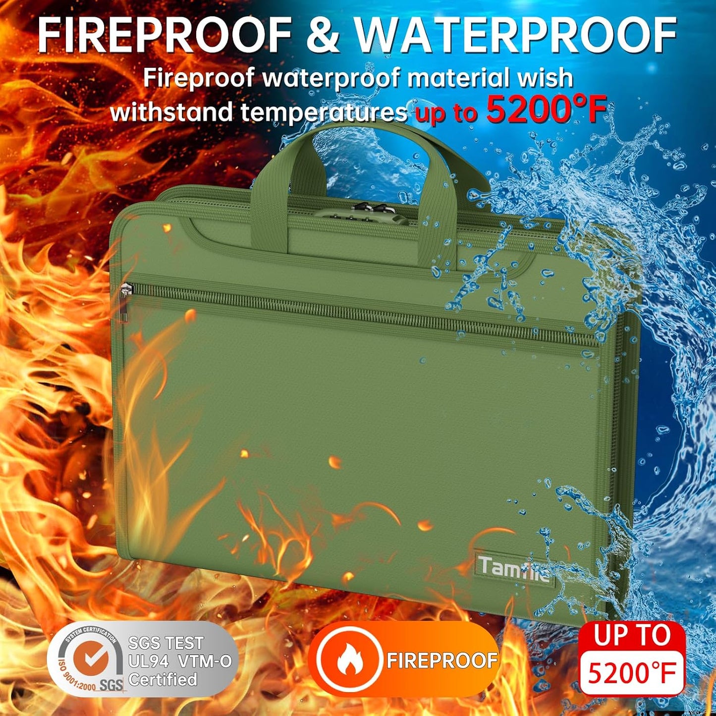 Organiz. archivos ignífugo 5200°F 13 bolsillos A4 verde