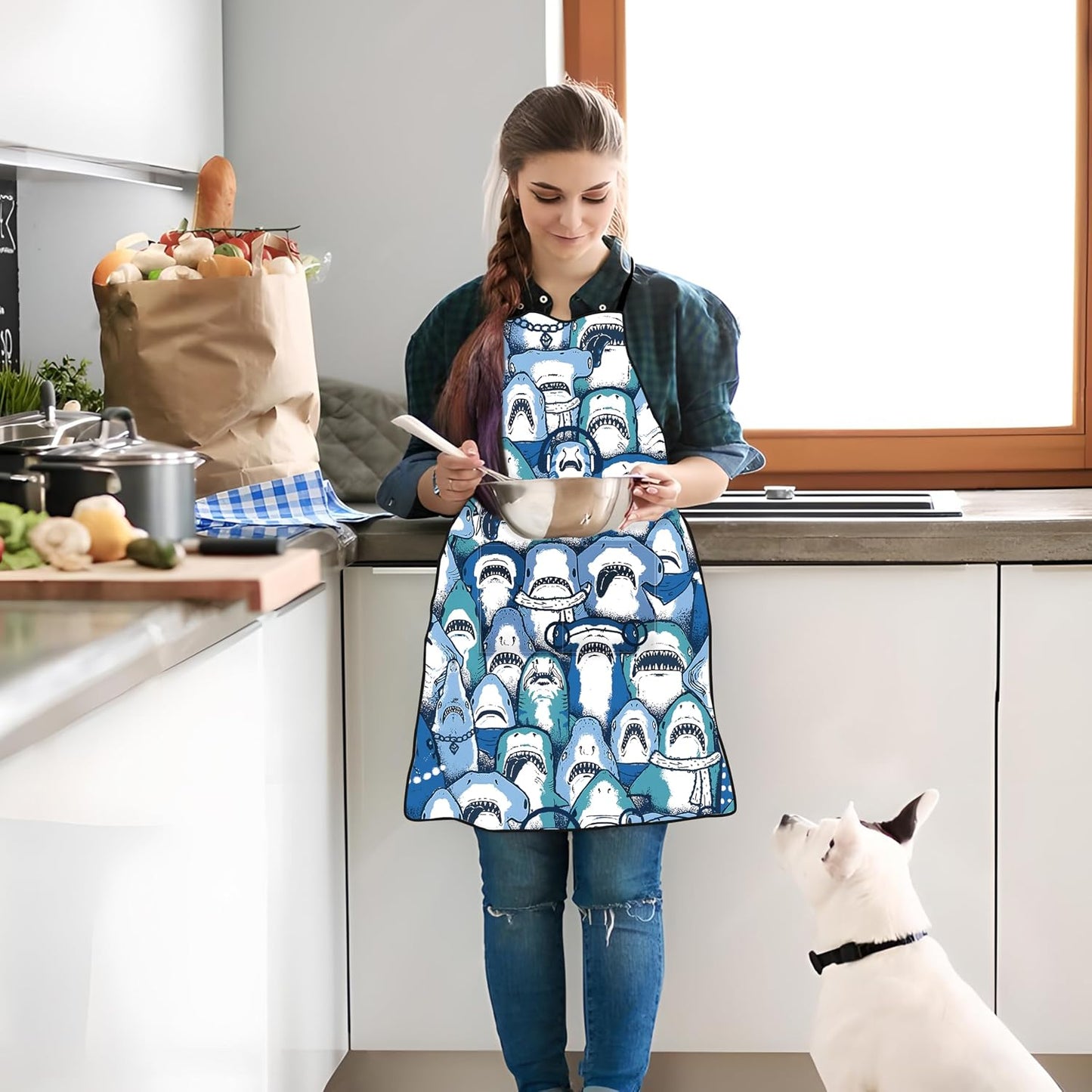 Delantal cocina ajustable con bolsillos para hombre y mujer