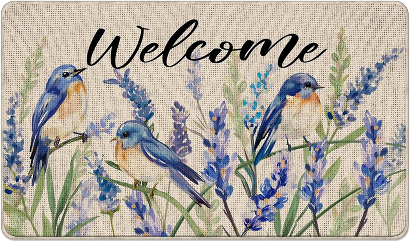 Tapete decorativo pájaros azules acuarela antiderrap