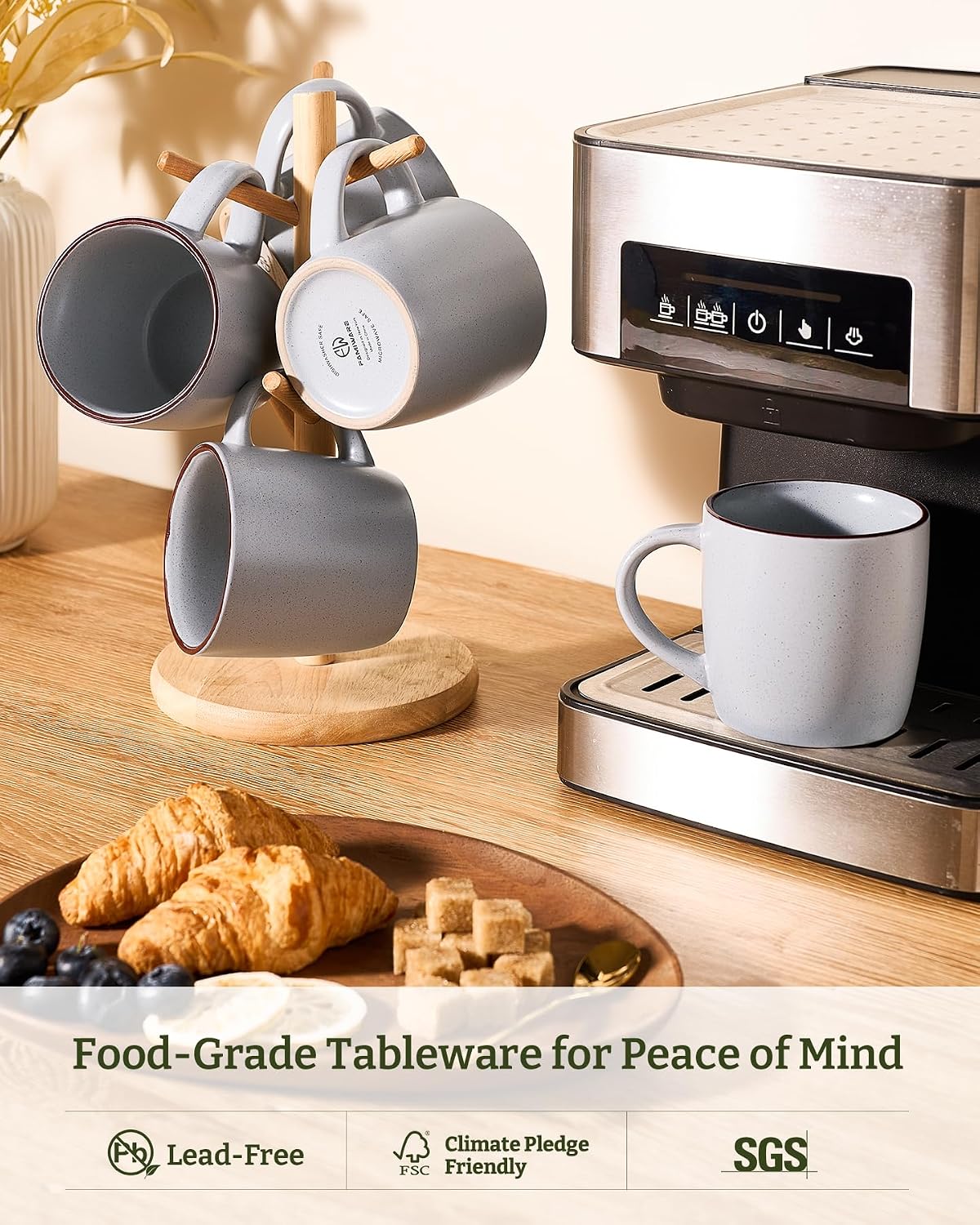 Set 6 Tazas Café 13oz con Asa para Capuchino Té Caliente Gris