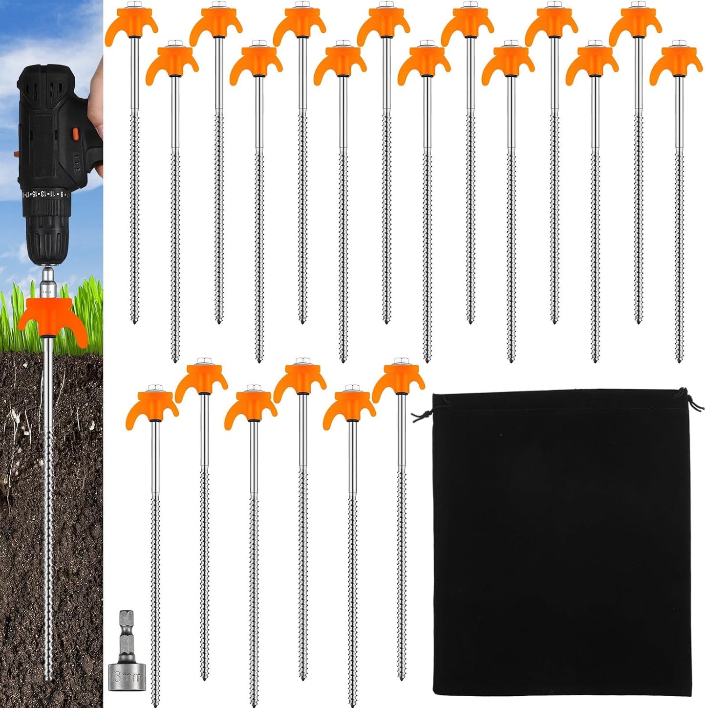 20 Estacas Metal 12pulg Tienda Campaña con Destornillador
