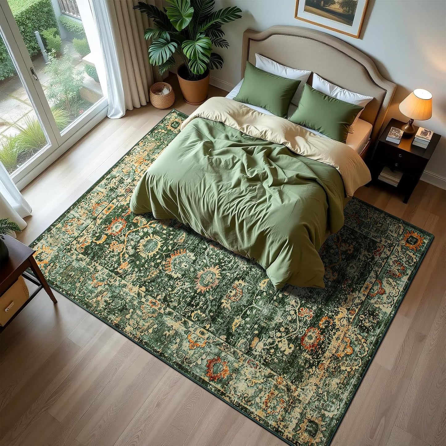 Alfombra vintage lavable 5x7ft para sala dormitorio