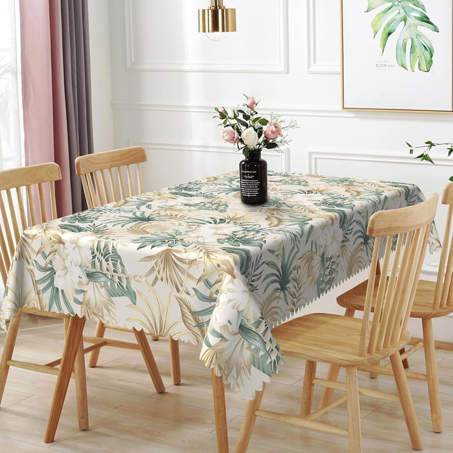 Mantel flores tropicales 70x140pulg verde salvia y dorado