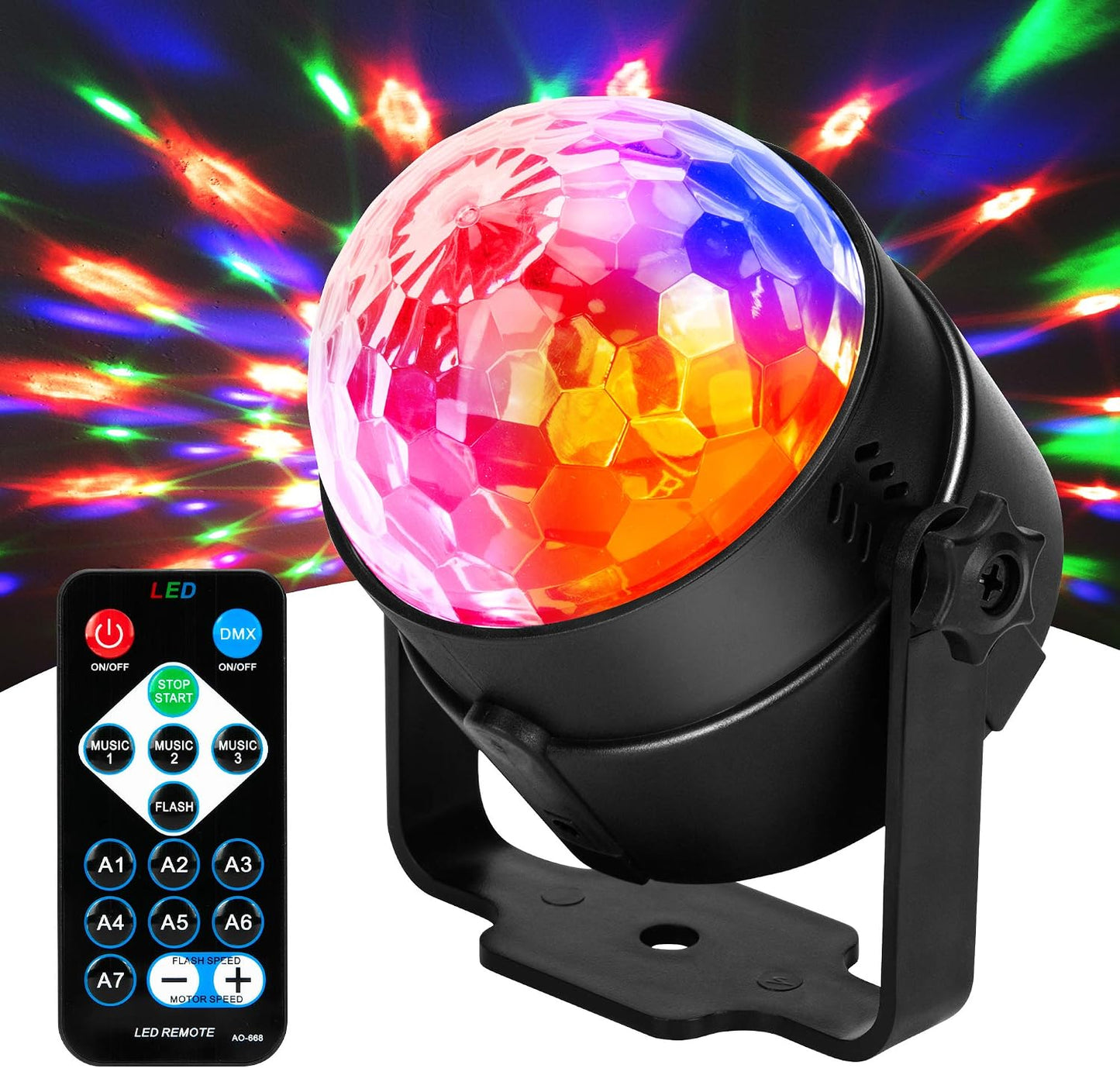 Luz bola discoteca RGB activada por sonido con control remoto