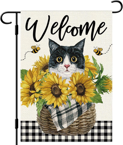 Bandera jardín girasoles gatos 12x18" búfalo doble cara