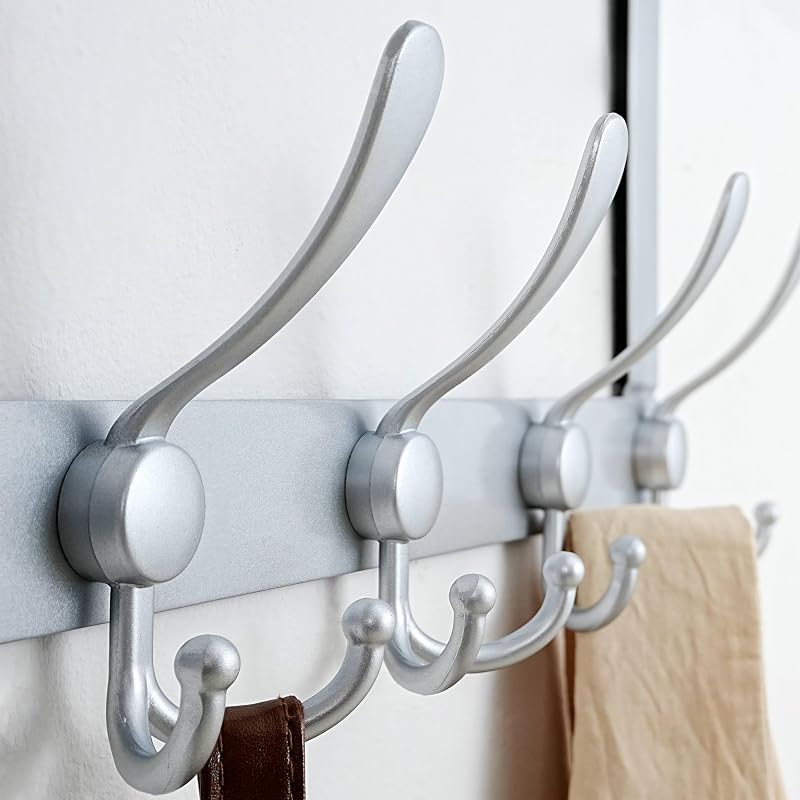 Percha puerta 5 ganchos tri para ropa toalla plateado pack 2