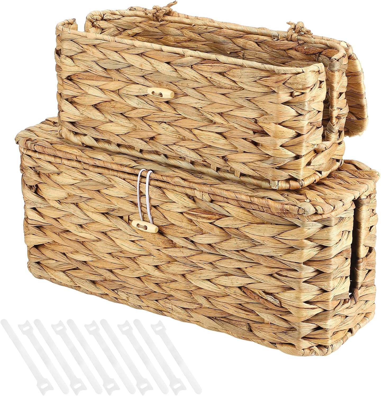 2 Cajas Mimbre Organiz. Cables con Tapa Hogar Oficina