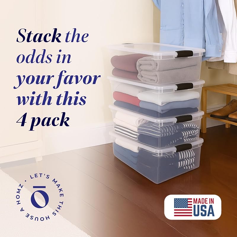 4 Cajas Organizadoras Plástico 64qt Pestillos Grises