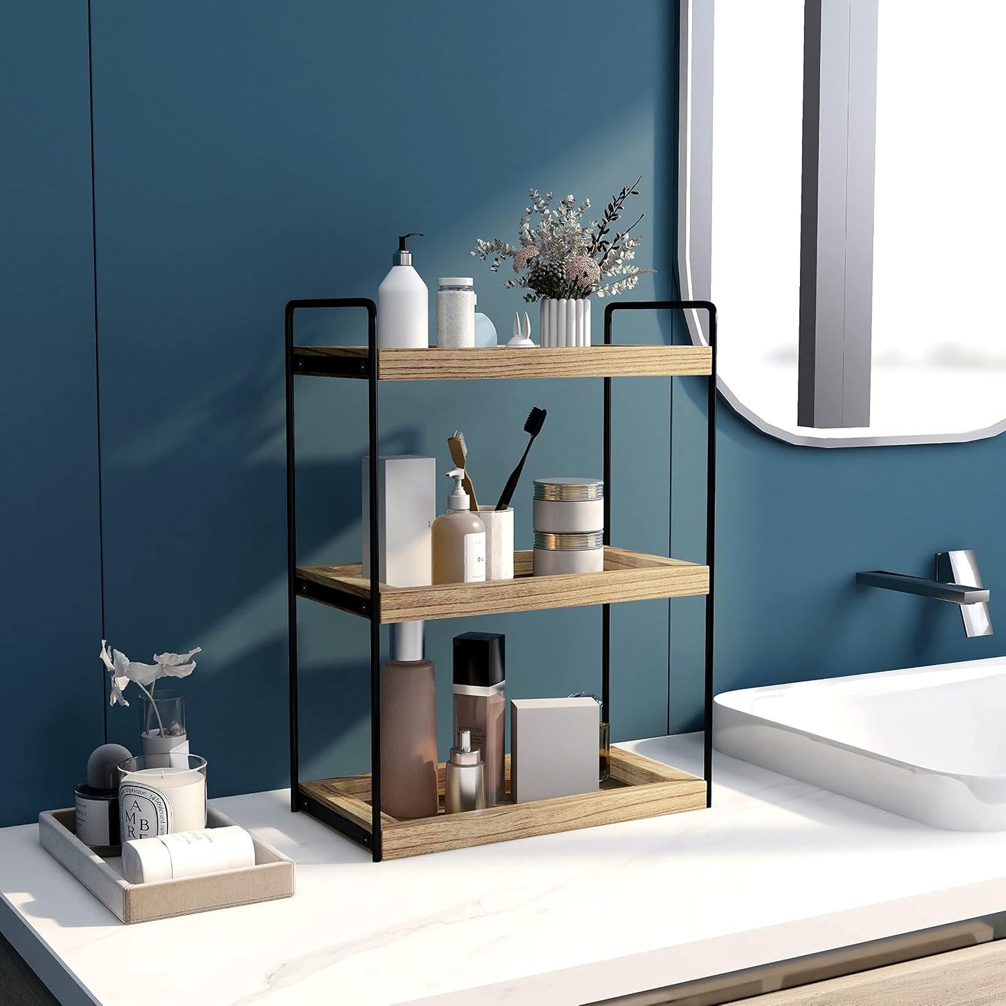 Organiz. encimera baño 3 niveles marrón