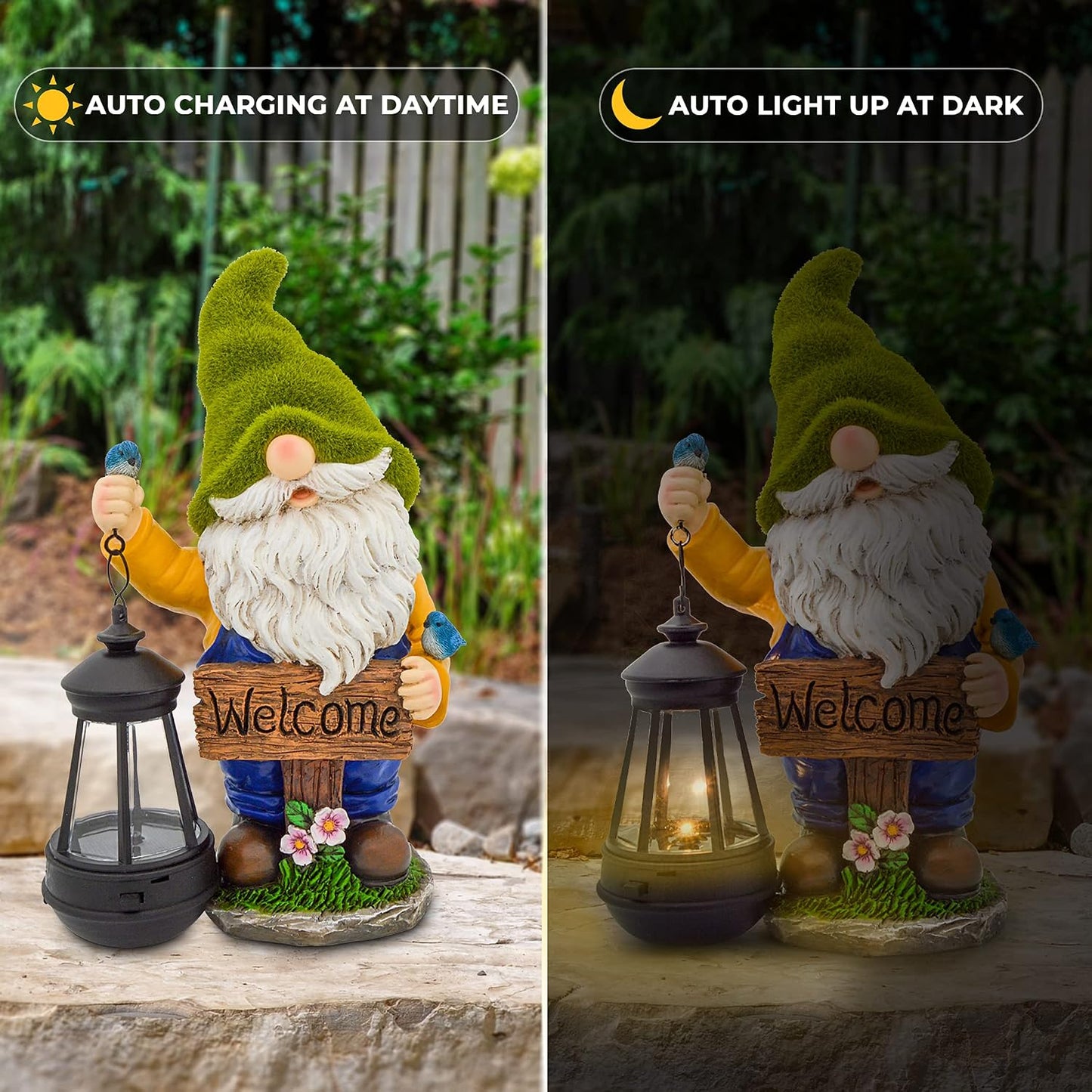 Gnomos de jardín navideños con luces LED solares