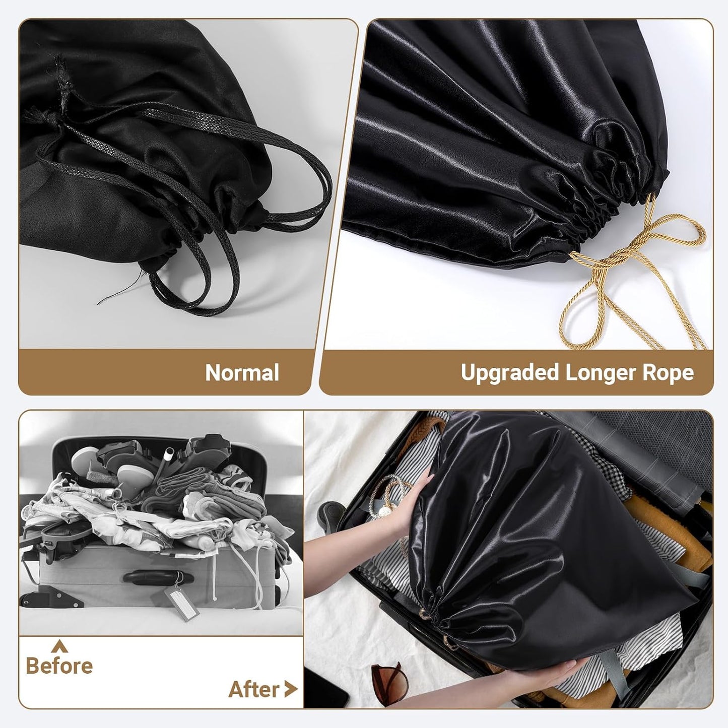 Bolsas de polvo para viaje con cordón 7 pzas Negro 9.3x19.7in