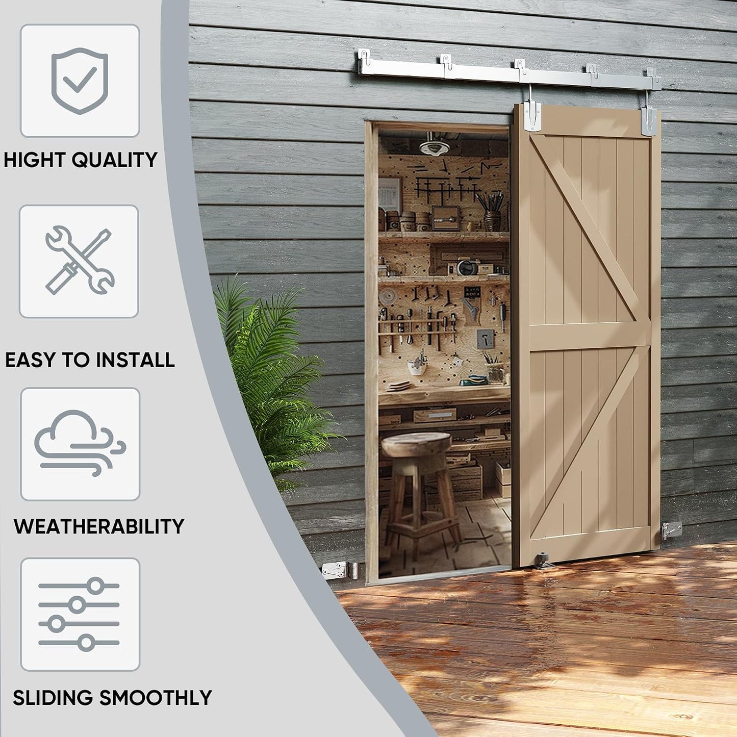 Kit herrajes puerta granero 6ft riel plateado resistente