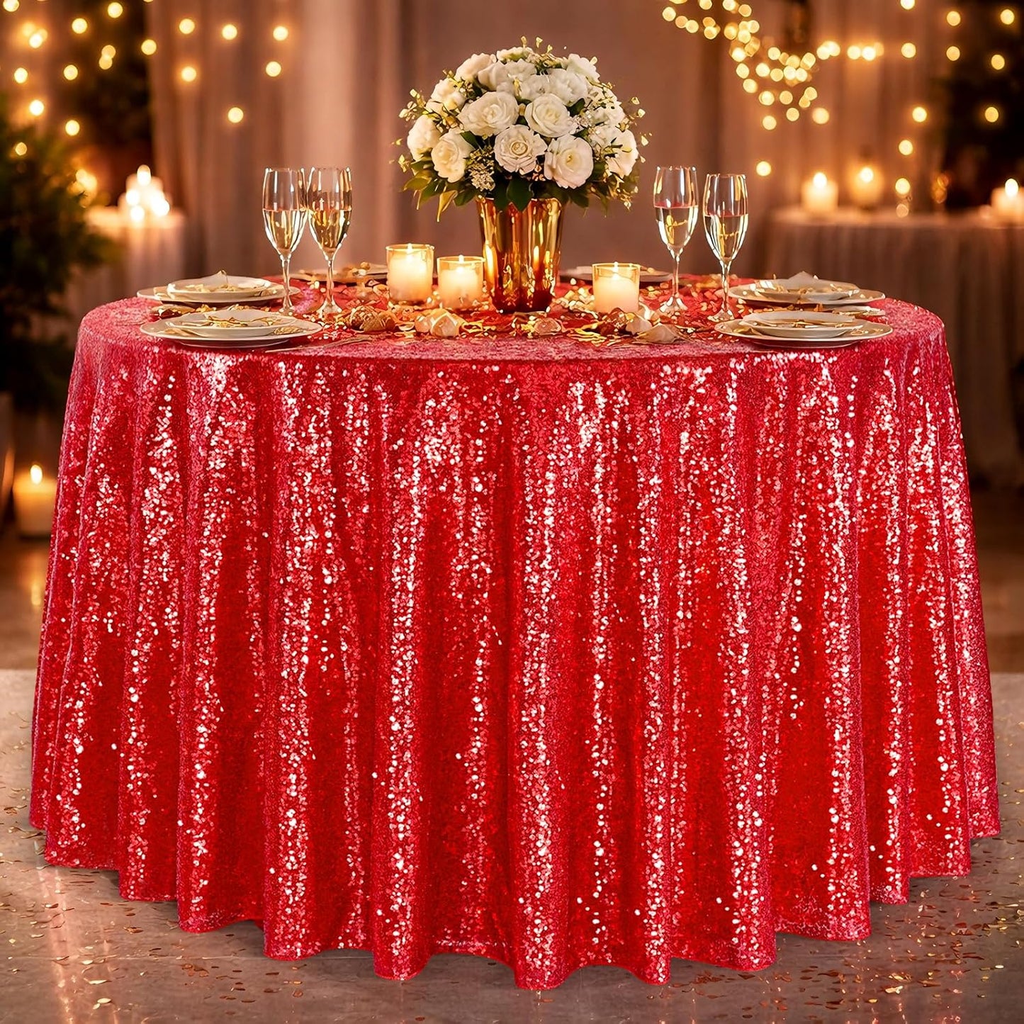 Mantel lentejuelas rojo brillante 90pulg para fiestas