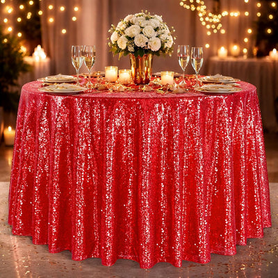 Mantel lentejuelas rojo brillante 90pulg para fiestas