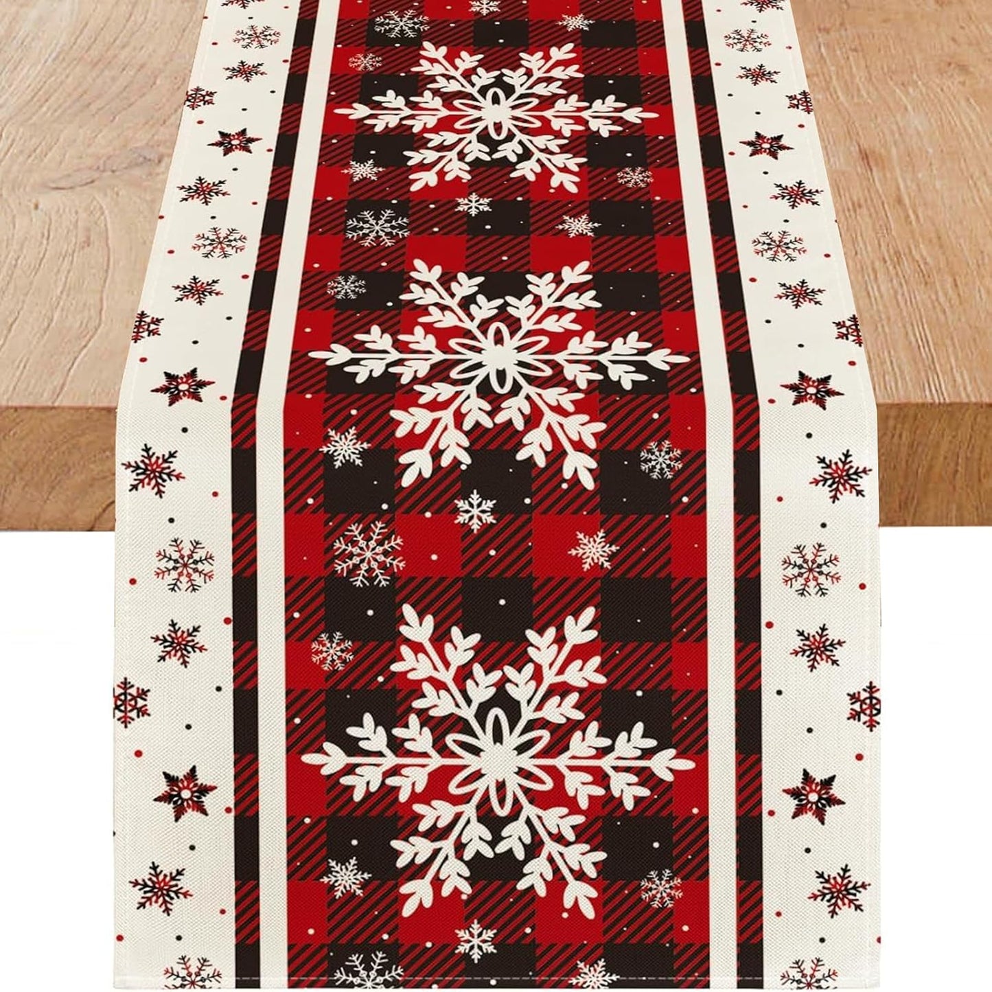 Mesa navideña copos de nieve cuadros buffalo decoración