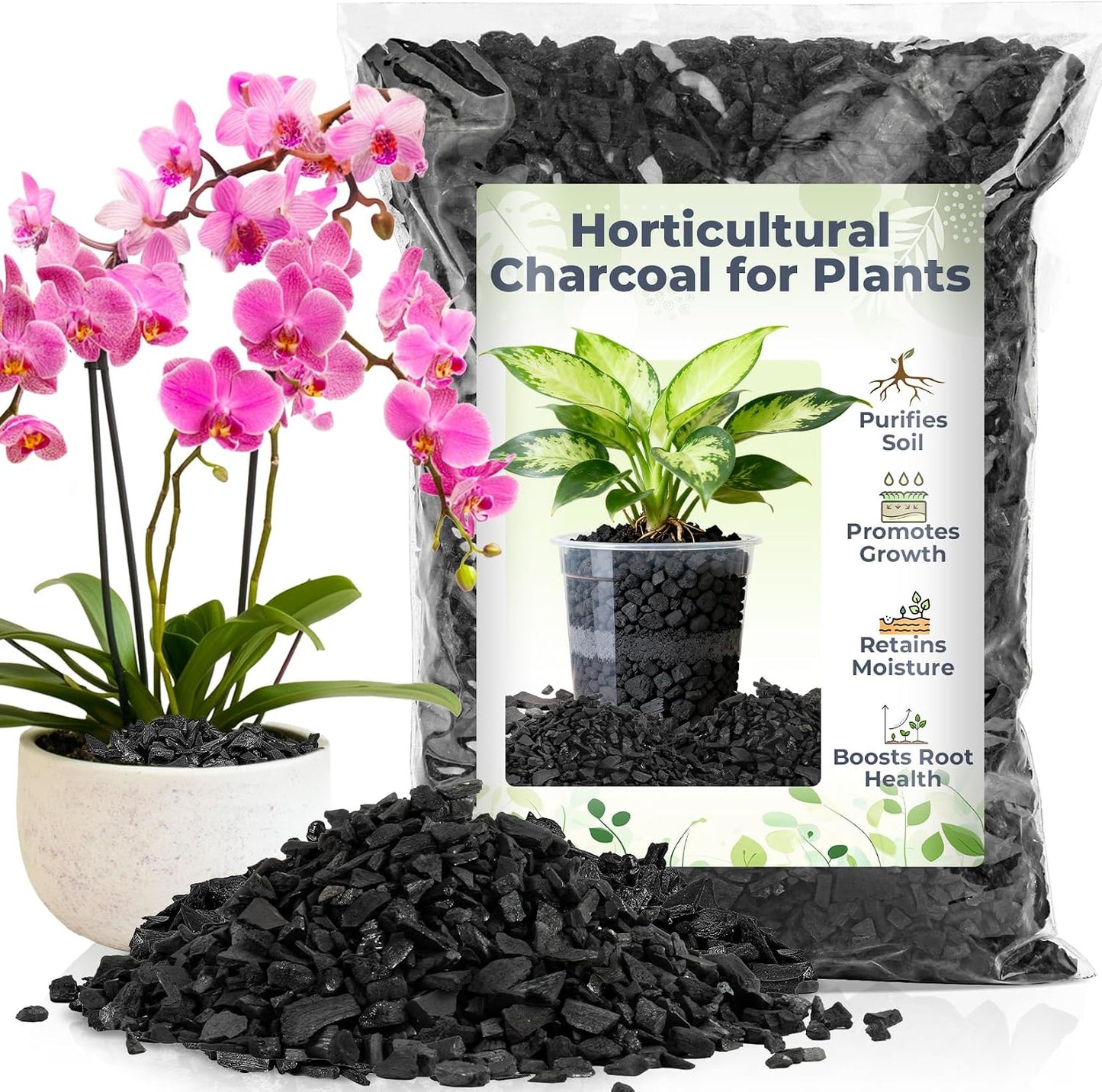 Carbón hortícola para plantas 1qt. Biochar suelo interior