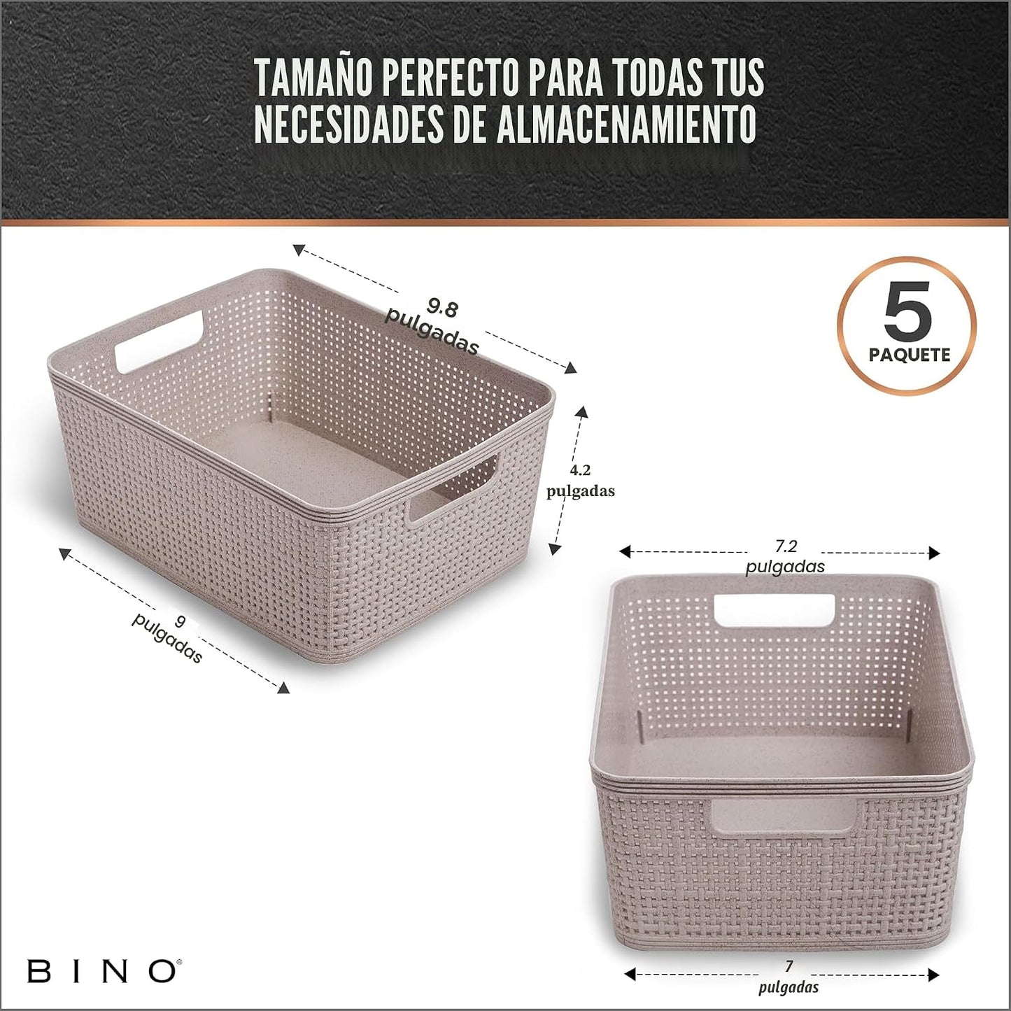 Cesta yute gris natural pack 5 almacenamiento hogar