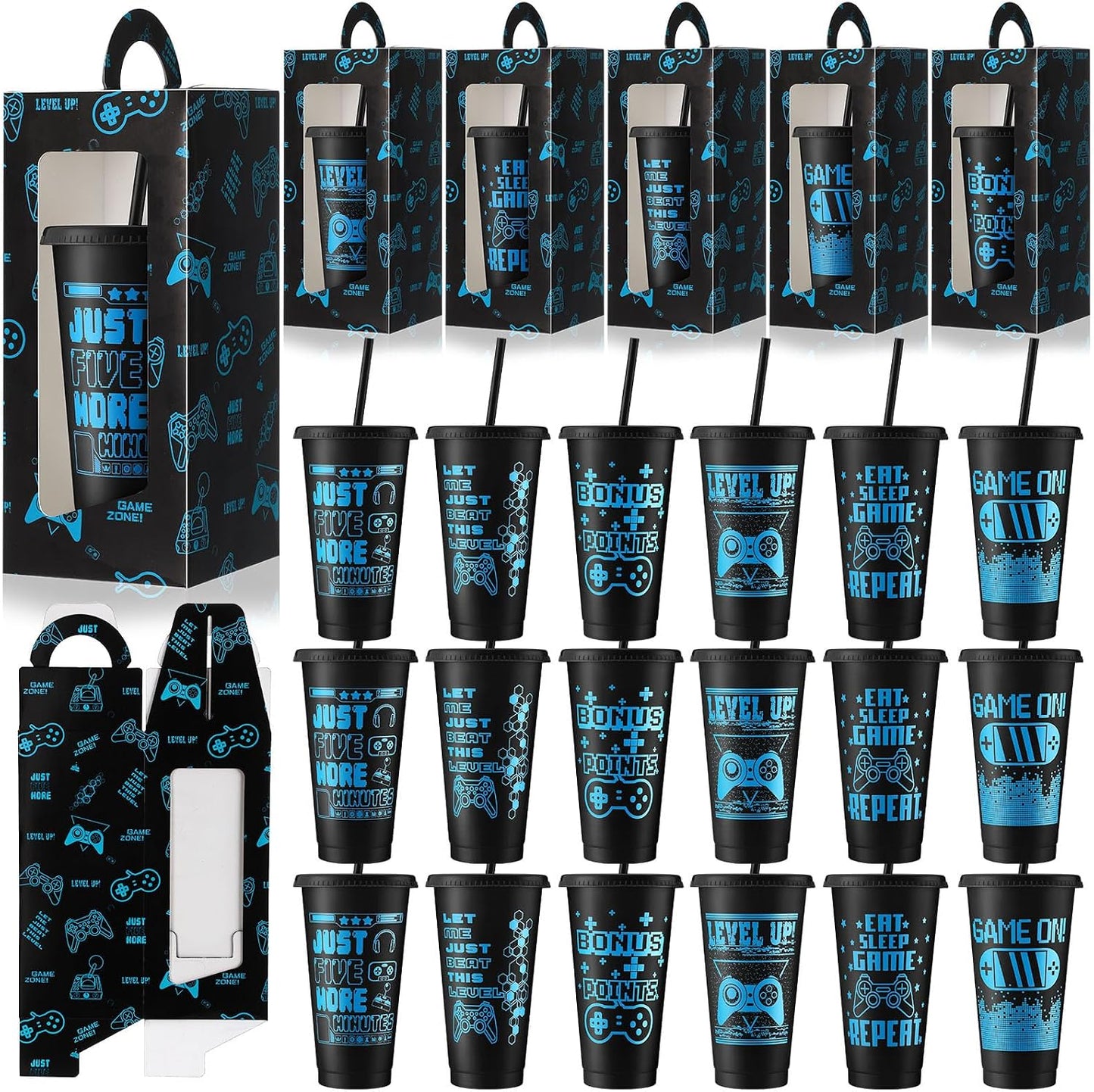 24 Tazas Set 24oz con Tapas y Popotes Reutilizables